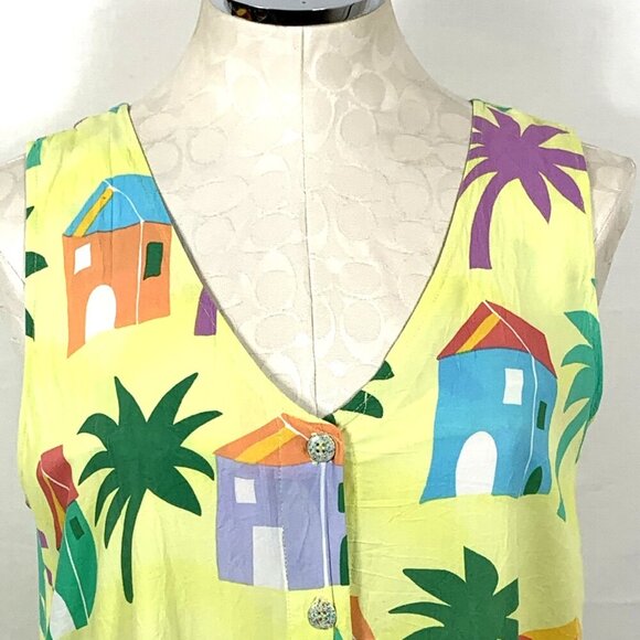 Jams World Maxi Dress House Palm Tree Print Sz M Pockets Multicolor - Picture 2 of 7